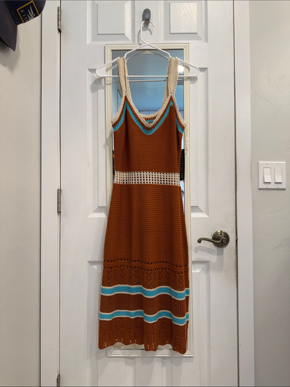 Absolutely Famous Rust Knit Midi Dress with Cream & Turquoise Trim